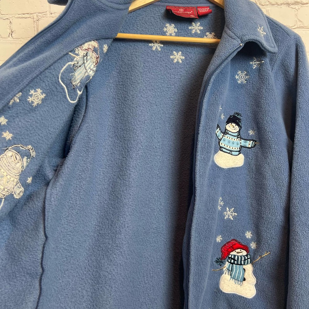Holiday lodge by Northcrest Full Zip Embroidered Snowman Snowflake Fleece Jacket - Picture 4 of 7